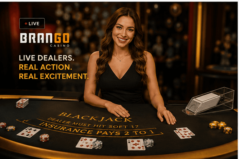Brango live casino dealer at a blackjack table